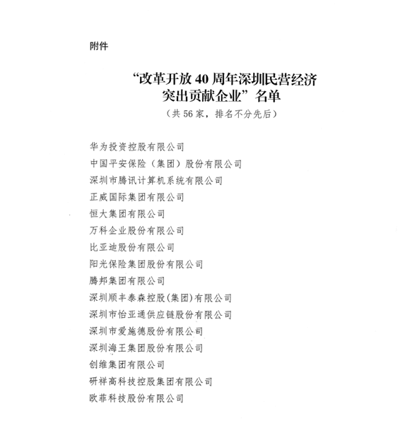 喜讯，公海彩船供应链荣获“改革开放40周年深圳民营经济突出贡献企业”称号  